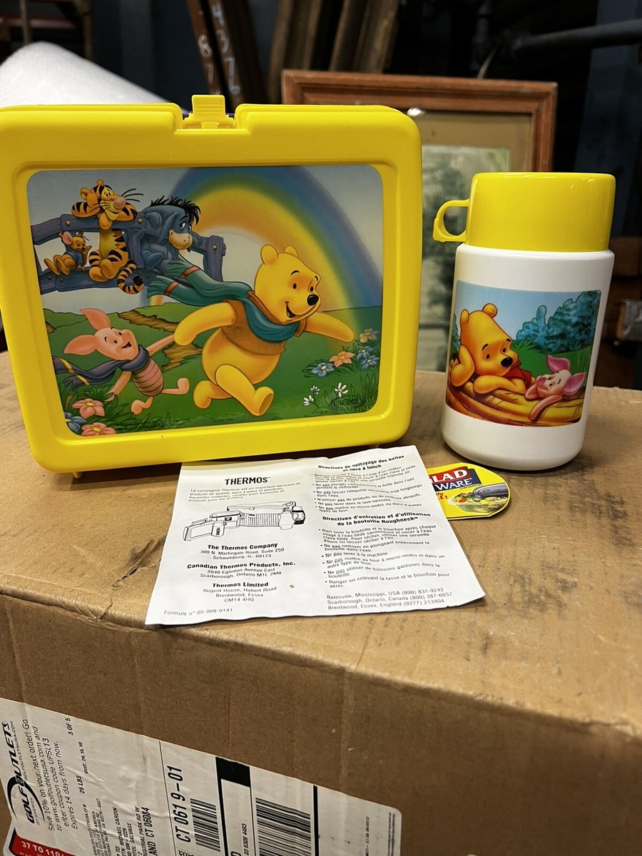 プーさんの家 　Lunch Box　Vintage　Made in USA NOS vintage Winnie the Pooh Yellow Plastic Lunch Box with Thermos