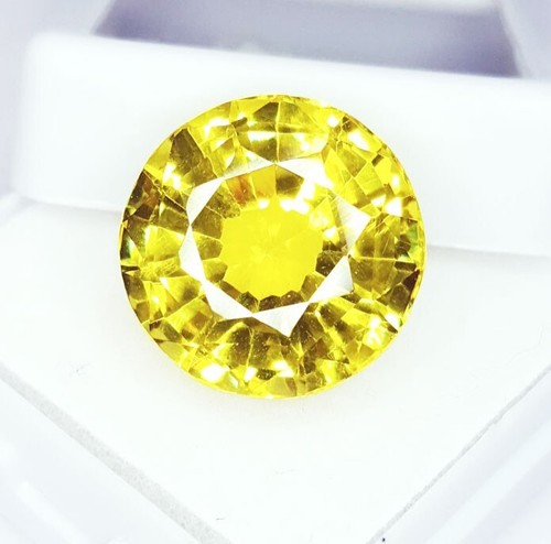 Piedra preciosa suelta de zafiro amarillo natural de 19 quilates redonda certificada por Ceilán W26 - Imagen 3 de 13