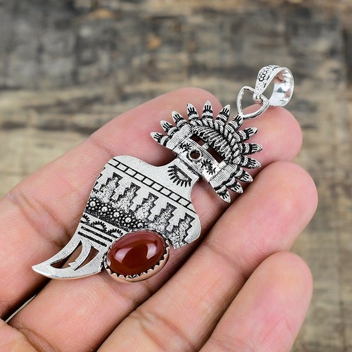 Corniola Gemma a Mano 925 Argento Sterling Ciondolo Gioielli Per Regalo di Nozze - Foto 3 di 4