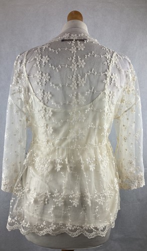 Túnica Top Pequeña Encaje Floral Bordado Forrado Aplique Crema Marfil Encaje - Imagen 10 de 14