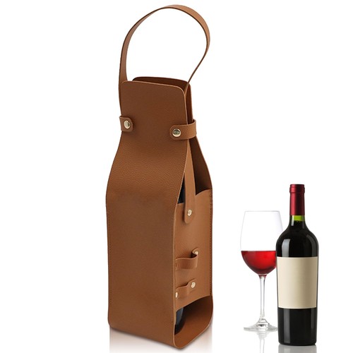 Wine Gift Bag PU Leather Wine Bag Single Bottle Brown Wine Tote Bag Reusable ...