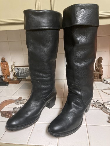 FRYE Authentic Vintage Black Label hohe kniehohe Manschettenstiefel, Größe 11 B