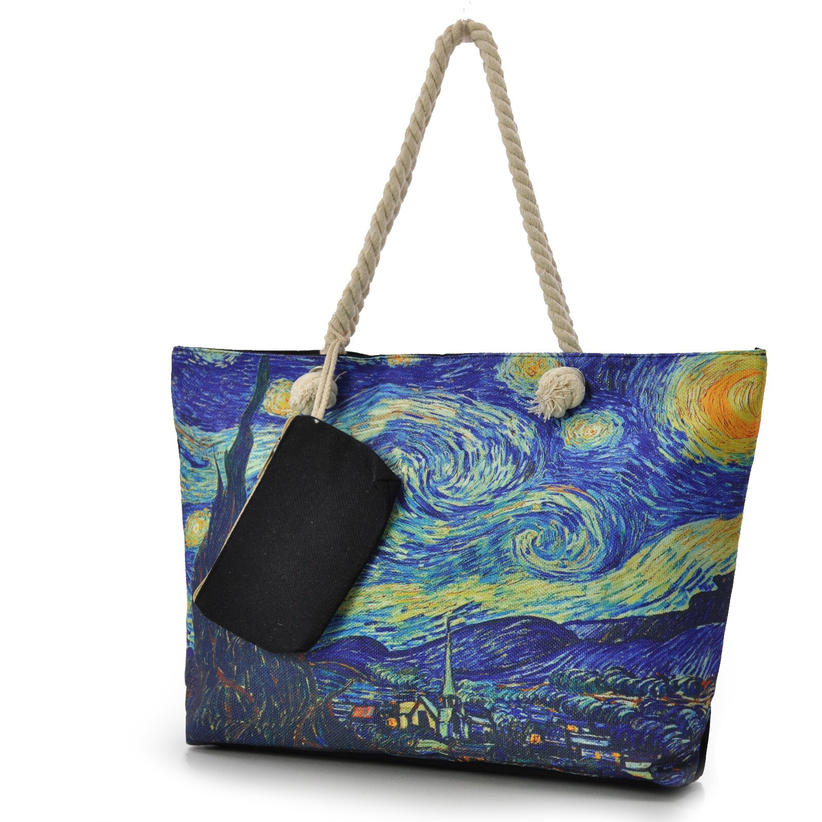BORSA mare notte stellata van Gogh dipinto opera d'arte DONNA tela manici corda - Foto 6 di 7
