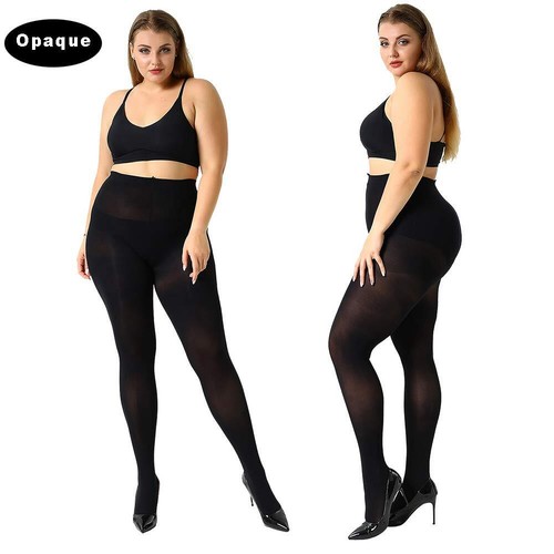 2 Pairs Womens Control Top Plus Size High Waist Opaque Pantyhose 4XL Plus Black - Picture 2 of 7