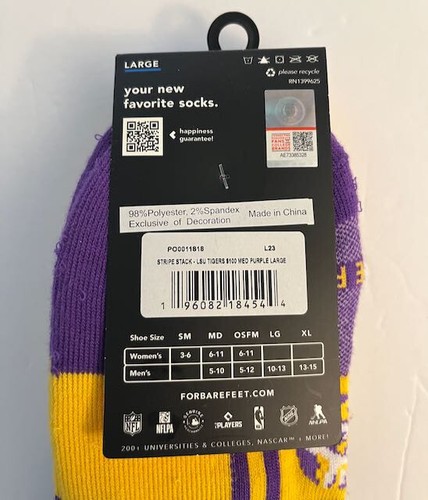 For Bare Feet LSU TIGERS Louisiana State Low Cut Socks 3 Pairs Mens Sz LG 10-13 - Picture 7 of 8