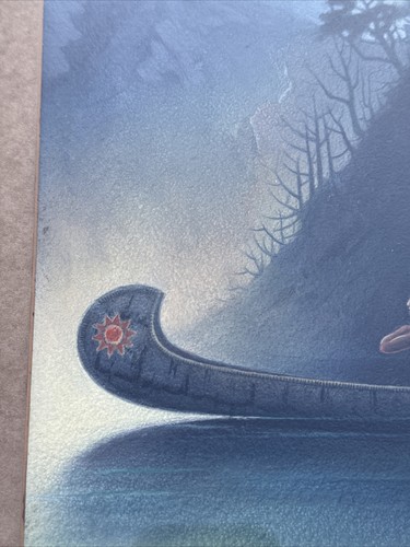 ANTIQUE NATIVE AMERICAN INDIAN CANOE LANDSCAPE MOON LIT NIGHT by Byron Knoblock - Picture 9 of 19