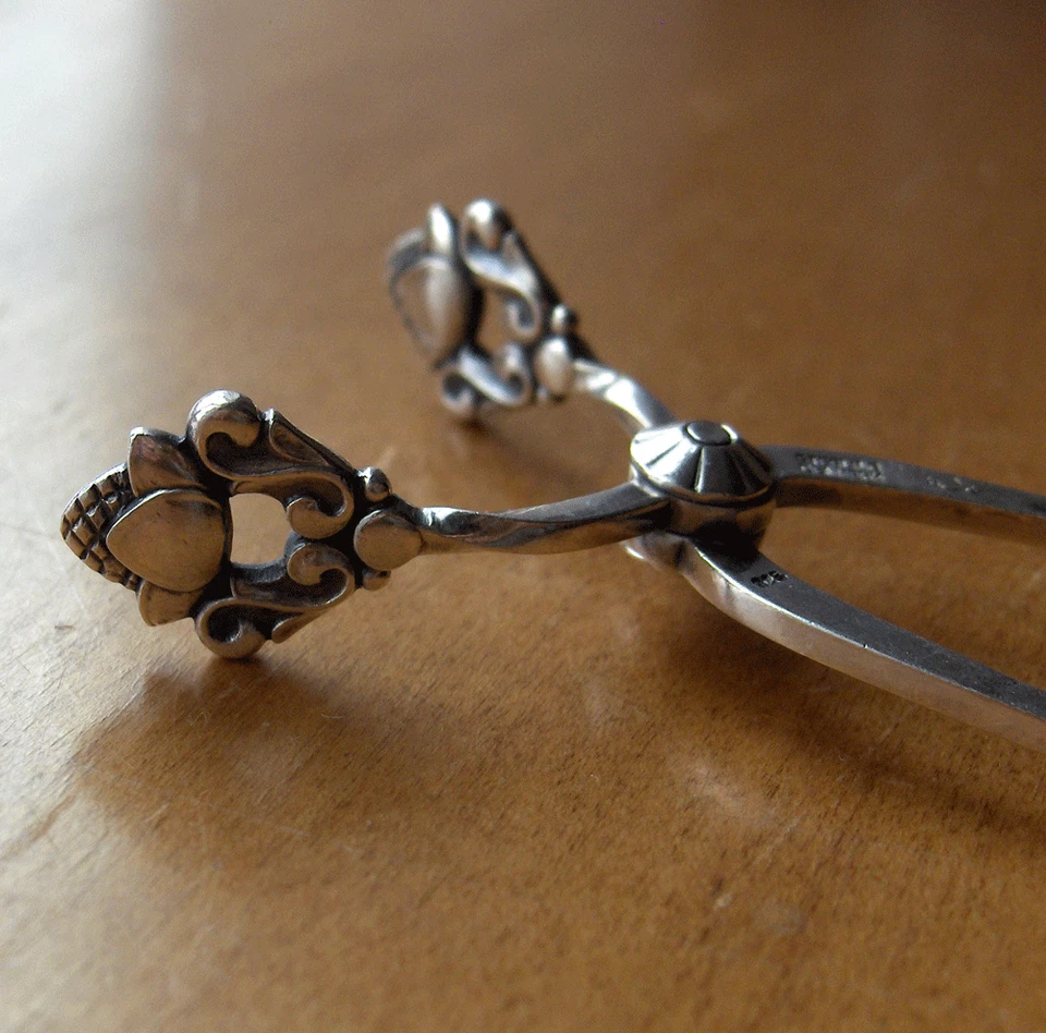 Georg Jensen желудь из чистого серебра сахар щипцы ~ ножницы стиль ~ ранняя марка ~ Дания - Изображение 2 из 4