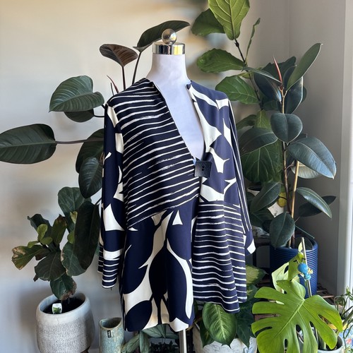 Joseph Ribkoff Jacket Blue Off White NWOT $300 Size AU 14 US 12 Stretchy - Picture 6 of 15