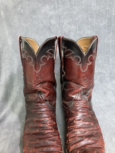 Lucchese Ostrich Roper Boots Men’s 7 D Black Cherry Leather Hand Made USA L5009 - Picture 6 of 21