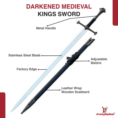 Darkened Medieval King’s Crusader War Blade Sword - Picture 3 of 10