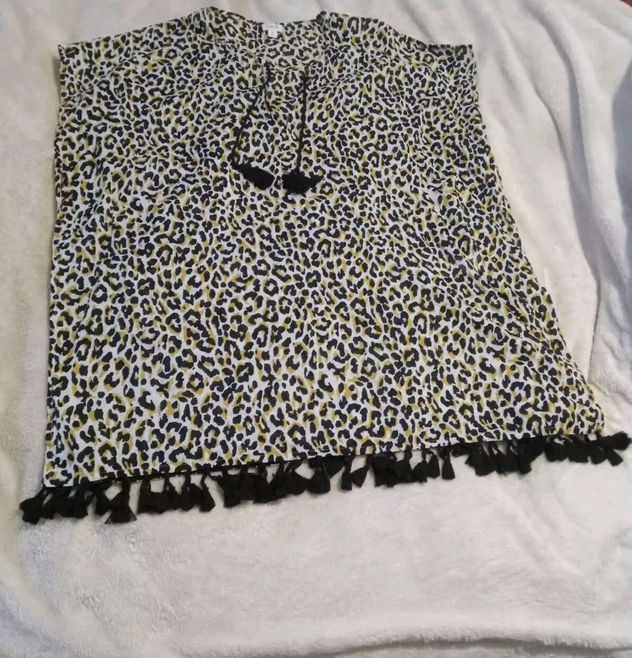J. Tripulação || Borla de Leopardo Praia Cobertura Túnica Borlas Média - Imagem 2 de 4