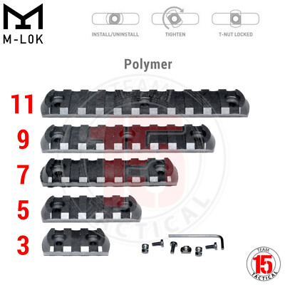 Combo Pack M-LOK Rail Sections 3 + 5 + 7 + 9 + 11 Slots, Polymer for MLOK Rail