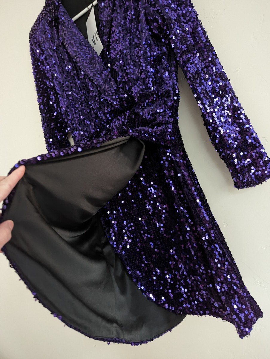 ZARA⭐︎フォーマル ZARA NWT WOMAN SEQUIN COLLAR BLAZER MINI DRESS Purple 0387