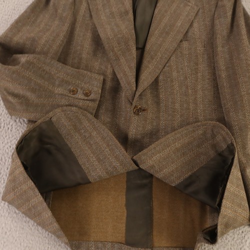 VTG Tweed Jacket S Brown Herringbone Polyester Blazer 1/4 Lined 50s 60s USA 38R - Picture 6 of 18