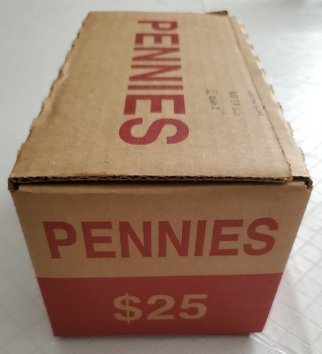 One SEALED; UN-OPENED Bank BOX of Pennies; 50 Bank-Wrapped ROLLS; 2,500 pennies! - Picture 5 of 10