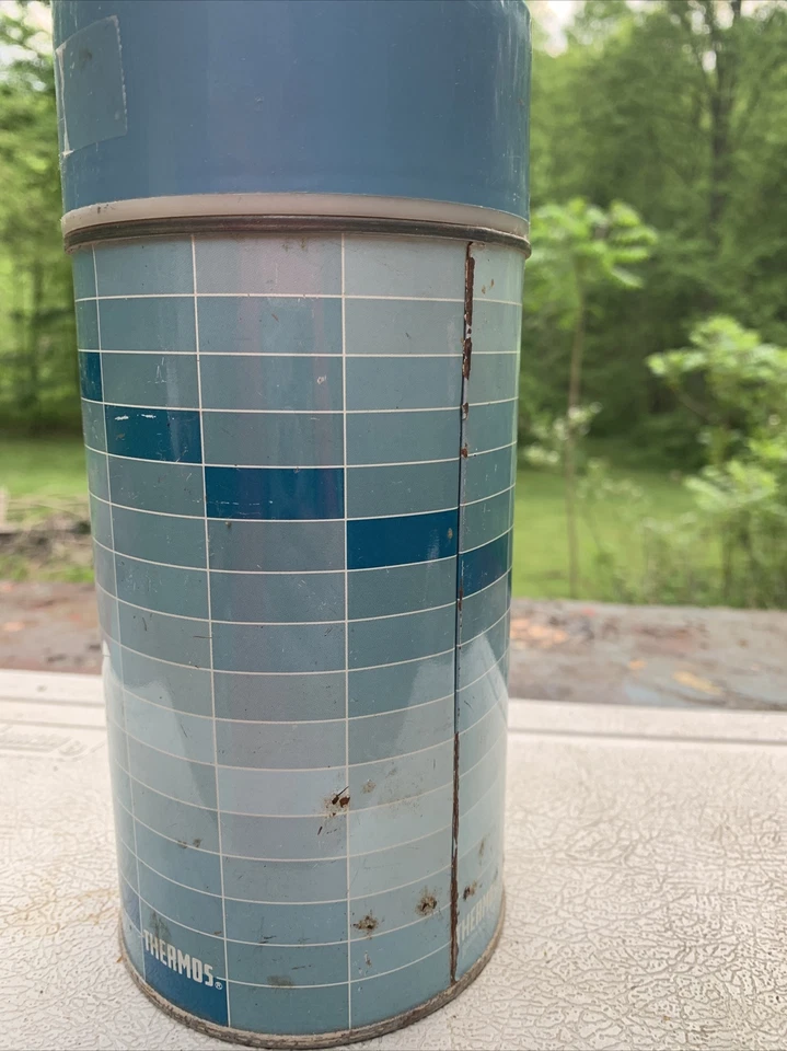 Vintage Metal THERMOS King-Seeley Multi Azul Cuadros Pinta 7210 Foto 4 de 4