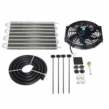 Universal 15-1/2" Radiator Transmission Oil Cooler Aluminum&10" Cooling Fan Kit