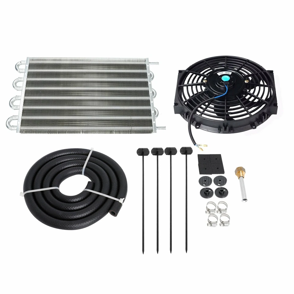 Universal 15-1/2" Radiator Transmission Oil Cooler Aluminum&10" Cooling Fan Kit - Image 2 of 4