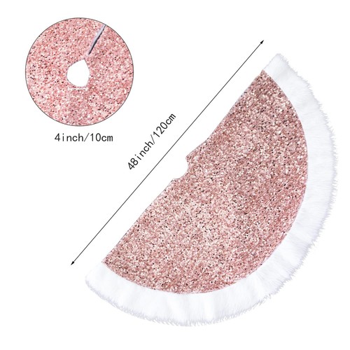Christmas Tree Skirt 48 Inch Pink Sparkly with Faux Fur Plush Christmas Decor - Picture 3 of 7