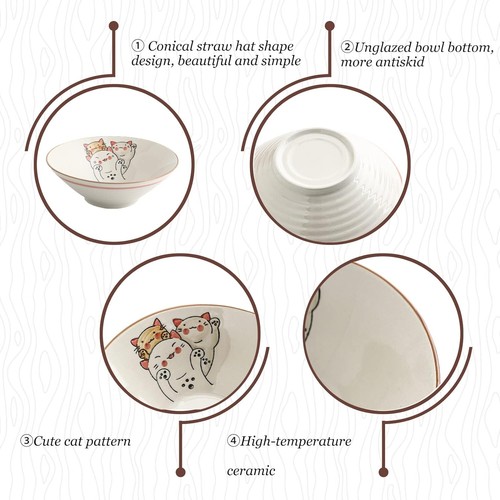 2Sets 6Pcs 8inch Ceramic Japanese Ramen Noodle Soup Bowl with Spoon & Chopsticks - Picture 3 of 8