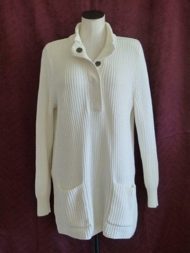 Soft Surroundings White Chunky Cotton Blend Extra Long Tunic Sweater w/Pockets L - Picture 7 of 12