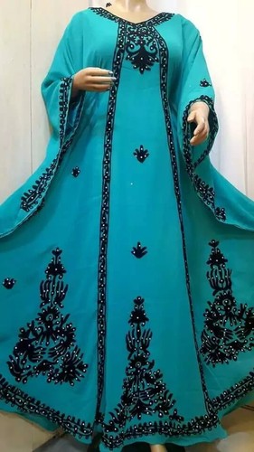 SALE Moroccan Design Embroidery Work Dubai Kaftan Farasha Abaya Long Gown 86 - Picture 28 of 30