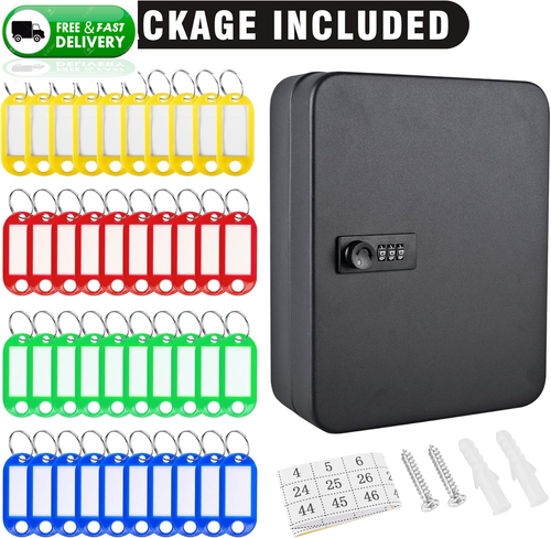 48 Key Lock Box Organizer Wall Mount Cabinet Steel Combination Safe Black - Picture 6 of 12