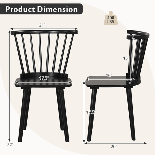 Rubber Wood Windsor Dining Chairs Set of 4 w/ Spindle Back for Living Room - Picture 2 of 9