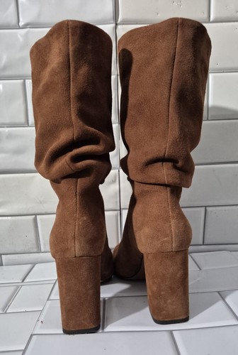 Banana Republic Camel Brown Suede 3.5in Block Heel Slouched Cal  Opening Size - Picture 3 of 9