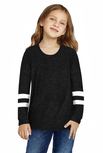 Girls Black Long Sleeve Crewneck Striped Top Large 8/9 - Bild 1 von 2