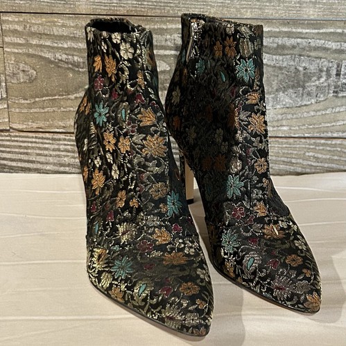 Sam Edelman Olette Black Floral Brocade Tapestry Stiletto Ankle Boots Sz US 8.5 - Picture 1 of 6