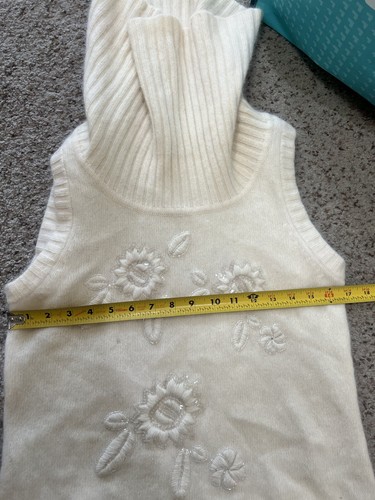 VNTG Cache Wolle Angora Kaninchen Pailletten Rollkragen Creme Pullover Y2K Ärmellos L - Bild 14 von 15