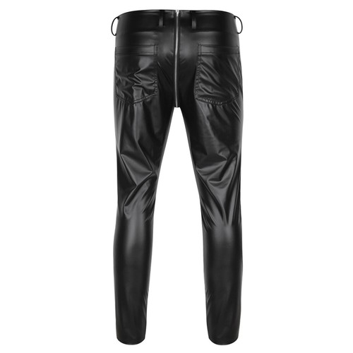 Herren Glänzende Leder Enge Hose Offen Penis Loch Lange Unterhosen Hose Reißverschluss Legging - Bild 43 von 68