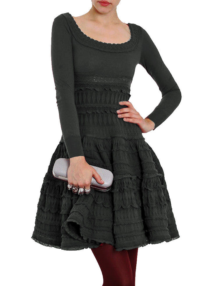 ALAIA Anthracite Gray Full Flare Crinoline Lace Crochet
