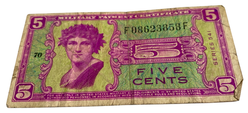 US Military Payment Certificate 5 Cents (1958-1961) Series 541- Circulated - Picture 1 of 2