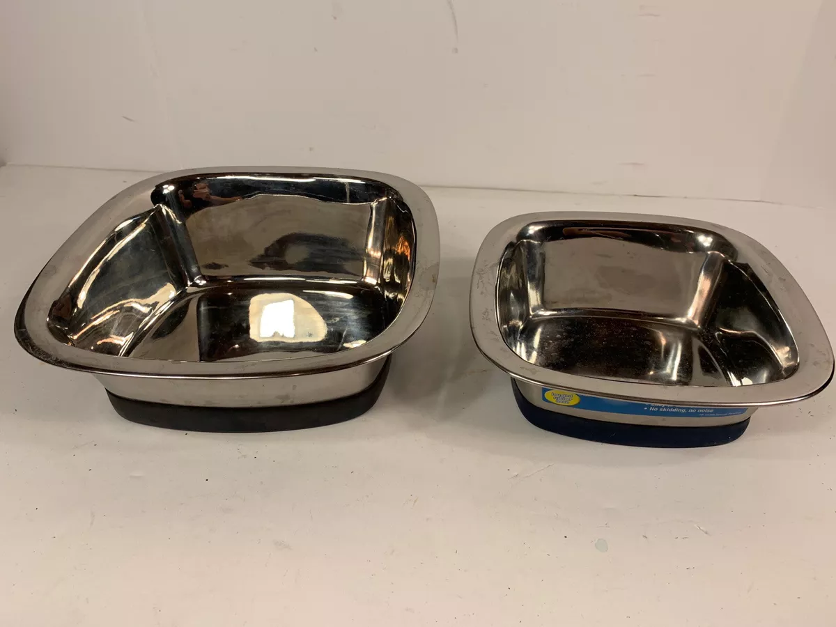2 STAINLESS STEEL RUBBER BASE SQUARE PET BOWLS DURAPET DOG eBay