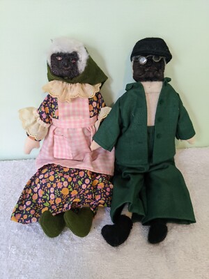 Vintage old Pair of Handmade Grandpa and Grandma  Dolls 12 '' Tall, OOAK