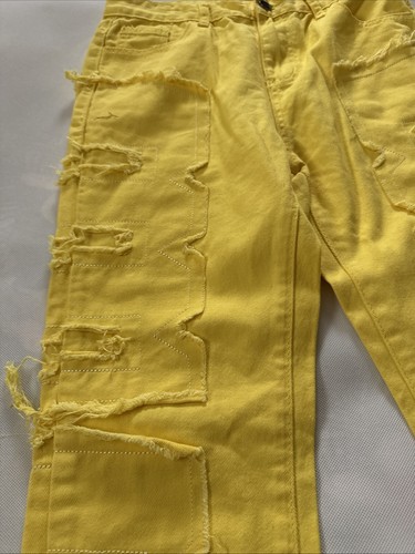 Unbranded Distressed Yellow Denim Jeans Size 13 Youth New Condition Waist 29” - Picture 2 of 5