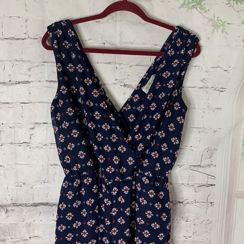 My Michelle Women Jumpsuit Romper SZ Medium Blue Pockets Chiffon Elastic Waist - Picture 2 of 16