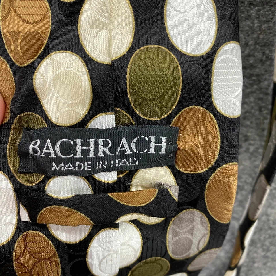 Gravata masculina Bachrach Itália verde amarelo marrom círculo 100% seda  - Imagem 3 de 4