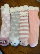 Womens Thermal Cozy Fuzzy Sherpa Fleece-lined Non-Skid Slipper Socks 