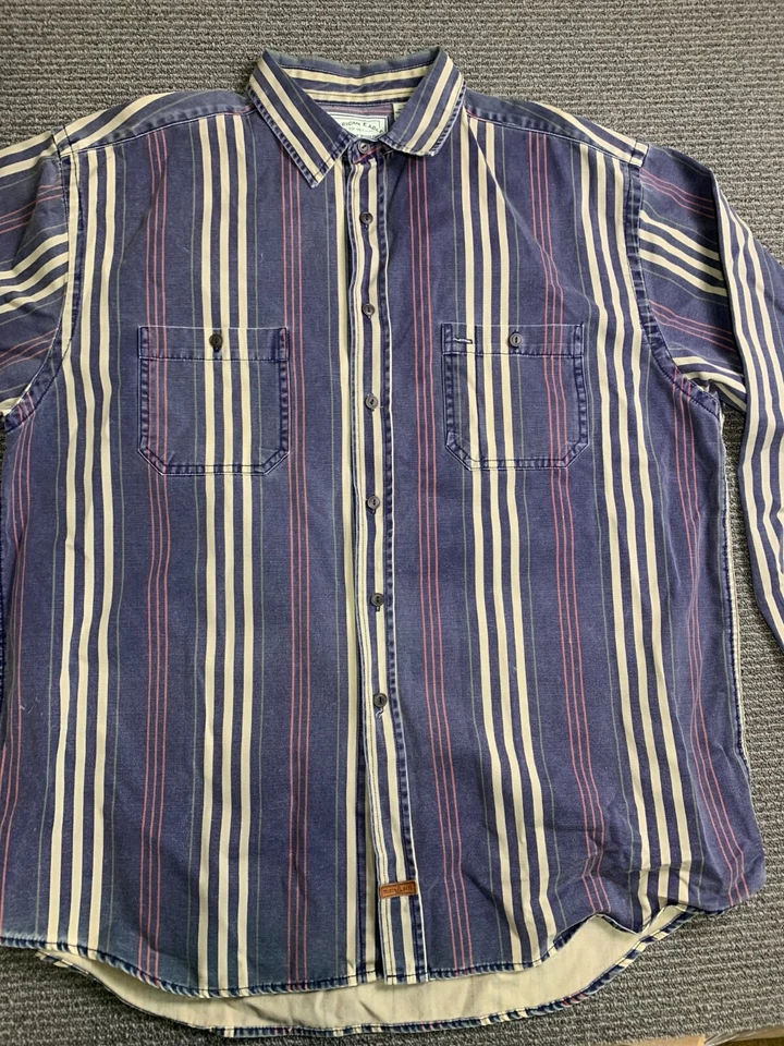 Camisa De Colección American Eagle Outfitters Para Hombre Talla XL Azul Blanco Rayas Botón Delantero Foto 4 de 4