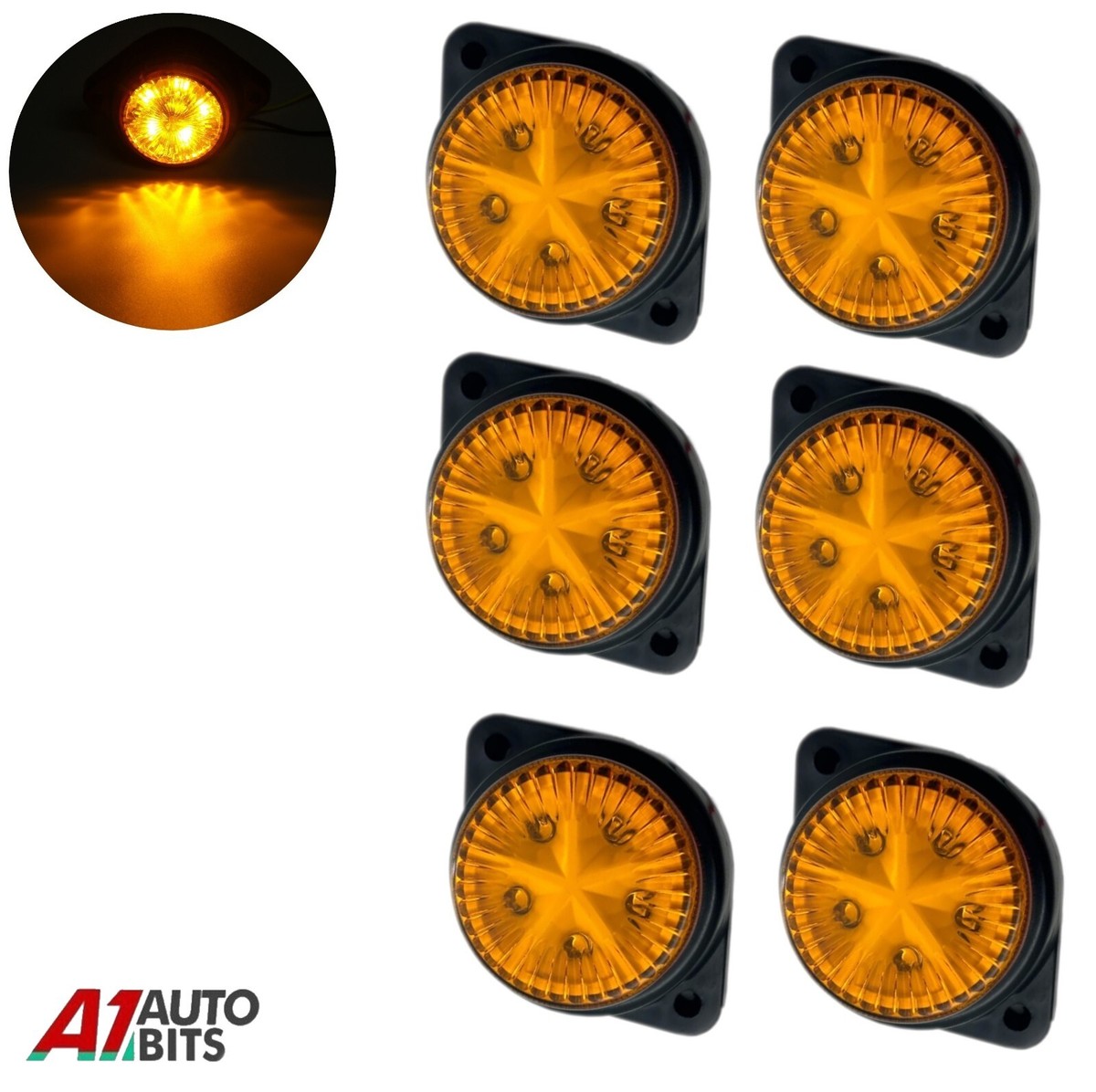 【orange】 8/15 まで 6 Pcs Round Orange Amber 24V 5 Led Side Marker Indicators