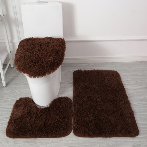3-Piece Solid Absorbent Soft Bathroom Bath Mat Contour Rug Set with Toilet Cover - Picture 36 of 38