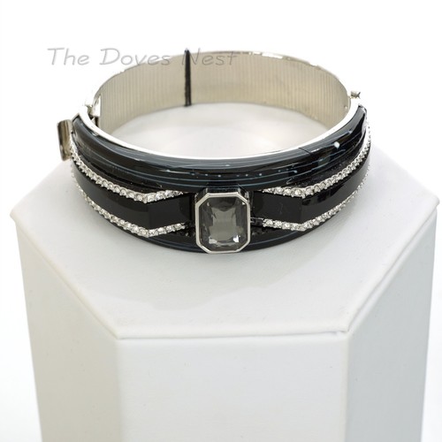 SIMPLY VERA WANG Women's BLACK Bangle BRACELET Gray BEAD Faux Crystals BOX CLASP - Picture 2 of 7
