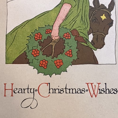 1915 “Hearty Christmas Wishes” Gibson Postcard Horse Wreath - Picture 3 of 6