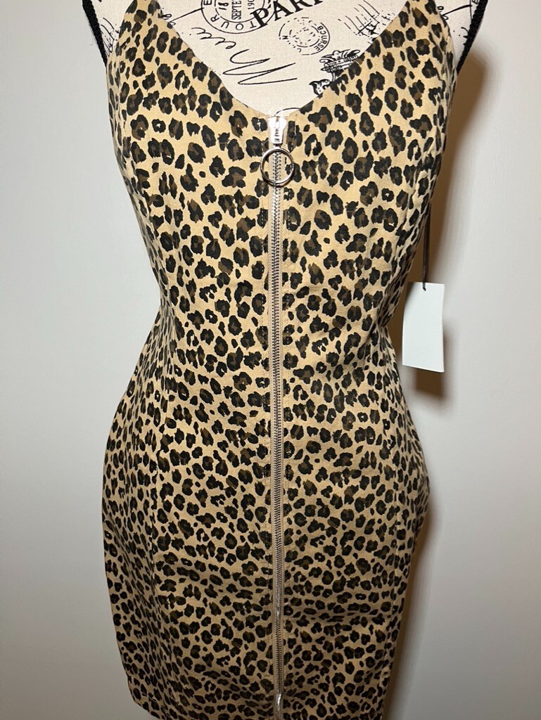 NWT- Iris Brand Leopard Print Dress, Spaghetti Strap, Zipper