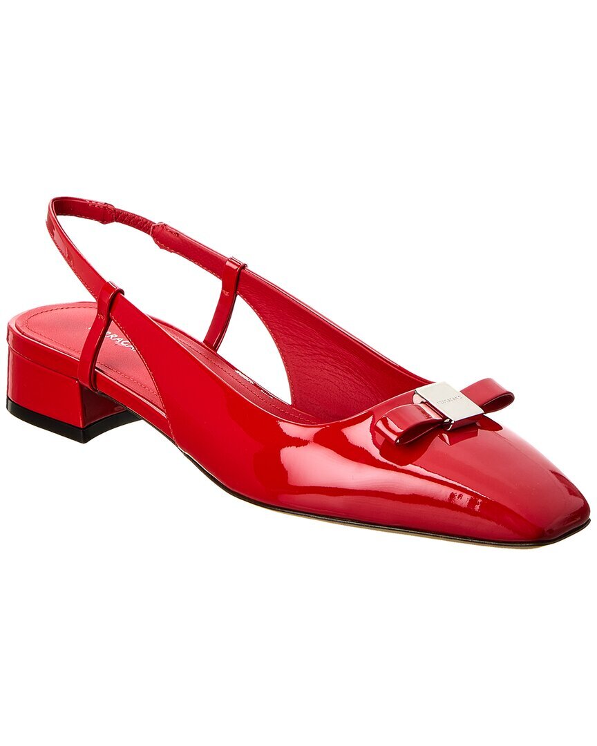 Женская лакированная босоножка на плоской подошве Ferragamo Marlina, красный 7C