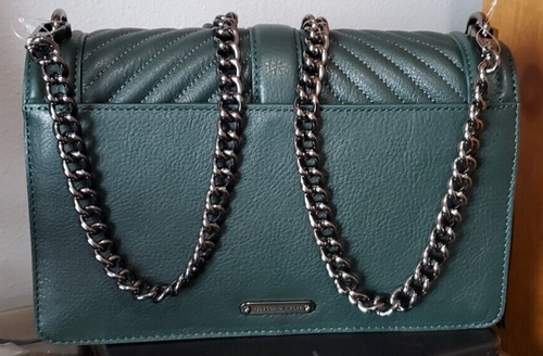 Rebecca Minkoff Chevron Quilted Leather SM Love Crossbody Hand Bag Deep Jade - Picture 2 of 2