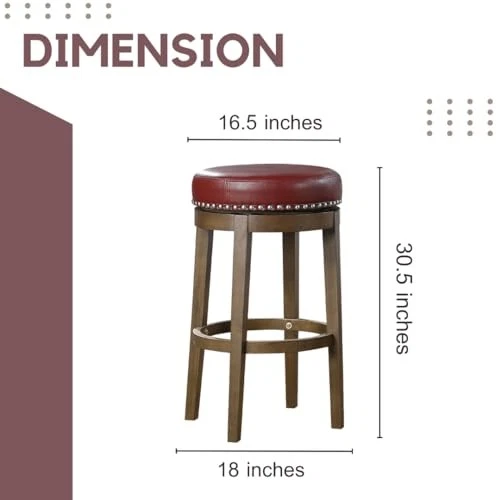  Juego de 2 taburetes de bar giratorios Kenmare, rústicos 360 grados 30,5 pulgadas de altura rojos Foto 4 de 4